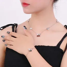 Necklace Earrings Set 45cm 18cm Bracelets Stainless Steel For Women Gold Silver Colour Fashionable Charming Wedding Gift
