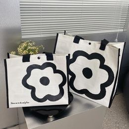 Shopping Bags Black White Flower Tote Bag Recycle Waterproof Grocery Women Casual Shoulder Handbag Foldable Shopper Handbags