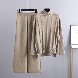 Women's Two Piece Pants Half Turtleneck Sweater Wide Leg Suit Women's Autumn Winter Fashion Knitted Set