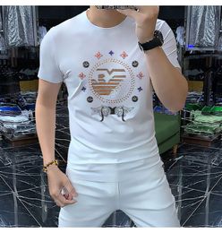 2023New Men's t-shirts tide pink white color short sleeves half-sleeved cotton round shirt sequins hot drill letter fashion young men's shirt desinger streetwear tees