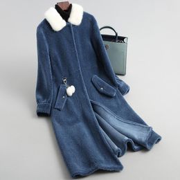 Women's Fur & Faux Real Wool Coat Natural Mink Collar 2023 Sheep Shearing Coats Winter Jacket Women Long Warm Overcoat WYQ2050
