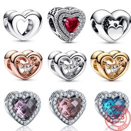 925 silver Fit Pandora Original charms DIY Pendant women Bracelets beads Rose Gold Radiant Heart & Floating Stone