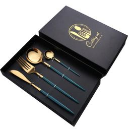 Fashion Stainless Steel Golden Cutlery Flatware Black Luxury Dinnerware Kitchen Mirror Polishing Fork Spoons Knives Set 4Pcs