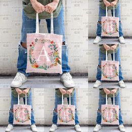 Shopping Bags White 26 Letters Elegant Lace Eco Canvas Pink Aesthetic Tote Bag Foldable Supermarket Large Capacity Made For Woman