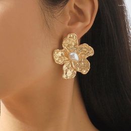 Dangle Earrings Exaggerated Golden Flower Imitation Pearl Women's Fashion Luxury Club Party Wedding Pendant For Women