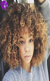 Celebrity style brown roots ombre blonde Synthetic Curly Wigs with bangs for Women Ombre Short Afro Wig African American beyouce h9265682