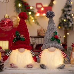 New Christmas decorations Christmas high-end with lights dwarf knit hat luminous figure decoration