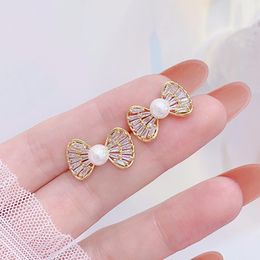 Stud Earrings Temperament Cute Tiny Bowknot Earring For Women Shining CZ Crystal Wedding Daily Jewellery Bijoux Oorbellen BrincosStud
