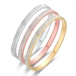 Bangle FYSARA Double Row Full Zircon Stainless Steel Bracelet Romance Crystal Bangles For Women Chic Couple Anniversary Gift