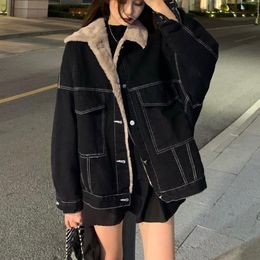 Women's Jackets Cashmere Thickened Lamb Wool Denim Coat Warm Loose Cotton Clothes Winter Black Women