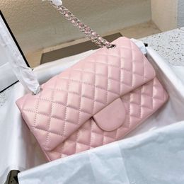 2022Ss Iridescent Pearly Pink Classic Double Flap Bags With Silver Metal Hardware Chain Crossbody Shoulder Luxury Designer Tote Multi Pochette Handbag