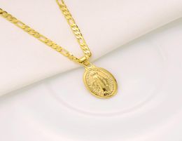 Womens Goddess Portrait Pendant 22k Solid Yellow Gold FINISH Italian Figaro Link Chain Necklace 24quot 3mm7688553