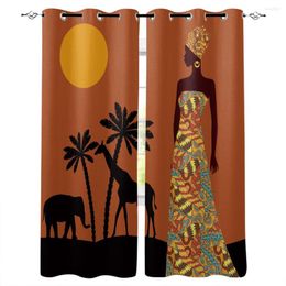 Curtain Black Woman African Savannah Tropical Landscape Window Curtains Living Room Home Decor