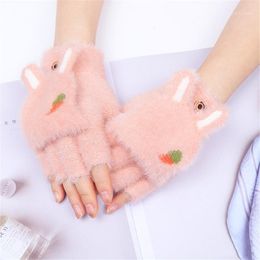 Five Fingers Gloves Cute Winter Women Warm Imitation Cashmere Fingerless Driving Cycling Half Finger Warmer Mitten For Touch Screen