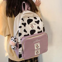 Backpack Cow Pattern Women Cute Nylon Student Schoolbag Kawaii Bags Ladies Large Capacity Laptop Bagpack Girl Bookbag Mochila