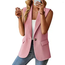 Women's Suits Women Blazer Waistcoat Lapel Single Button Sleeveless Formal Business Straight Pockets Solid Colour Suit Coat Blazers Feminino