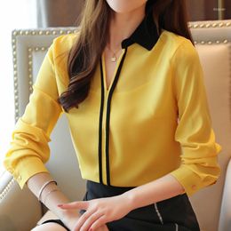 Women's Blouses 2023 Yellow Blouse Women Turn Down Collar Office For Long Sleeve Chiffon Shirt Blusas Mujer De Moda