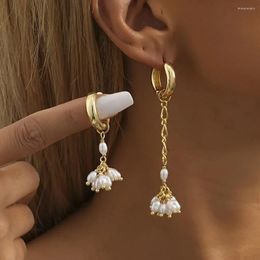 Hoop Earrings Fashion Imitation Pearl Tassel Pendant For Women Gold Colour Long Link Chain Christmas Vintage Jewellery