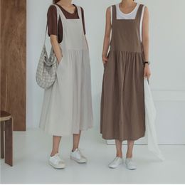 Casual Dresses Summer Dress Ladies Dress Plus Size XL- 5XL Cotton Linen Women Tank Vestidos Sleeveless Robe Dress Pockets Clothes KE02 230404