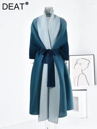 Women's Trench Coats Colour Block Women Pleated Coat Full Sleeve Belt Elegant Versatile Fashion Chic Style Long Length 2023 15KB3576