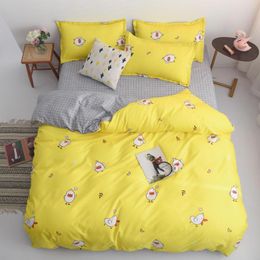 Bedding Sets Bed Linens Yellow Home Textile 4 Piece Set Simple Duvet Cover Sheet Zipper Clothes Bedlinen Pillowcases