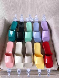 European and American style slippers for external wear, thick heels, one line sandals, fashionable square head, thick soles, candies, transparent jelly sandals