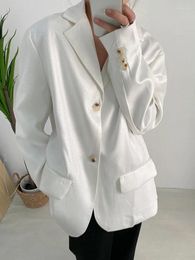 Women's Suits SuperAen Retro Satin Blazer Casual Loose Fashion High Street Suit Women White And Black Jacket Coat