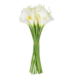 Decorative Flowers 20Pcs Artificial Calla Bouquet Real Arrangement Wedding Home Garden Decoration ( White )