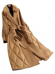 Ivory/Black/Camel/Dark Double Wool Patchwork Argyle Mink Collar Coats Womens Brown Goose Down Women's Coats 2023 Designer D110502