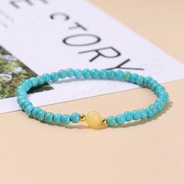 Simple Thin 4mm Blue Turquoise Bead Bracelets Women Fashion Lucky Light Yellow Jade Rope Elastic Reiki Yoga Energy Jewellery