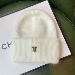 2023 new designer tide brand rabbit hair hat Triumphal Arch Woollen hat female autumn and winter warm double knit big head cap