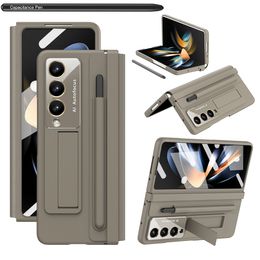 Bracket With Pen For Samsung Galaxy Z Fold 4 Fold 5 Case Glass Front Film Leather Hinge Protection Cover