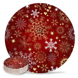 Table Mats Christmas Snowflake Texture Ceramic Coasters Set Round Non-Slip Placemats Coffee Drink Cup Mat Home Decor