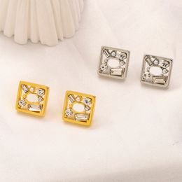 2color Women Real Gold Plated Stainless Steel Copper Stud Fashion Designer Letters Earrings Geometry Wedding Party Jewerlry ZG2035