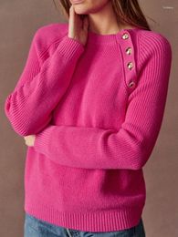Women's Sweaters Women Wool Slanted Button Sweater Round Neck Casual Female 2023 Autumn Winter Loose Raglan Sleeve Jumper