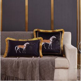 TOP Light Luxury High-grade Double-sided Printing Cushion Cover European-style Decorative Velvet Tassel Pillow Case