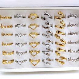 Cluster Rings 36pcs/lot Finger Heart Ring Hand Hug Love Couple Stainless Steel Anniversary Gifts Wedding Party Jewellery