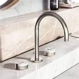 Bathroom Sink Faucets Black Marble Split Double Handle Mixing Valve Faucet Face Basin Cabinet Mixer