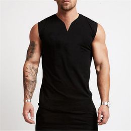 Mens Tank Tops Gym Clothing V Neck Cotton Bodybuilding Top Workout Sleeveless Shirt Fitness Sportswear Running Vests Muscle Singlets 230404