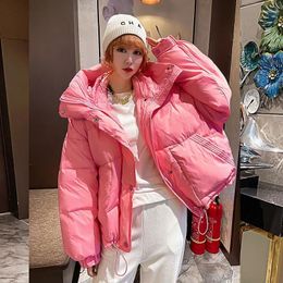 Women's Down Winter 2023 Women Short Cotton Padded Coat Casual Pink/Yellow/Purple/Blue Hooded Parkas Korean Long Sleeve Female Outerwear