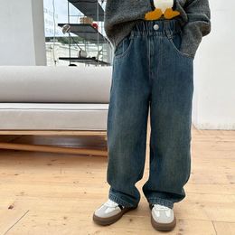 Trousers Children High Quality Winter Thick Denim Pants Girl Korean Style Fleece Fashionable Casual Simple Warm Kids Jeans