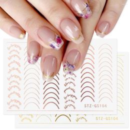 Nail Stickers Decoration Metal Curve 3D DIY Rose Gold Sticker Stripe Lines Design Decals