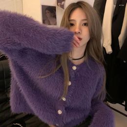 Women's Sweaters Women Thicken Cashmere Mink Sweater Cardigans Autumn Winter Mohair Knitted Jacket Long Sleeve Knitwear Short Coat Warm H369