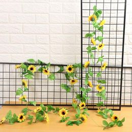 Decorative Flowers 260cm Artificial With Green Leaves Hanging Garland Fake Silk Sunflower Ivy Vine Garden Fences Home Wedding Decal