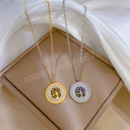 Classic Fashion Stainless Steel Tree of Life Necklaces & Pendants for Women Zircon Gold Chain Jewelry Collier Femme