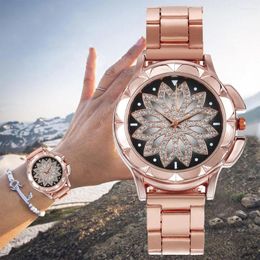 Wristwatches Fahion Rosegold Quartz Watch Women Stainless Steel Ladies Watches Gypsophila Rhinestone Girls Luxury Wristwatch 2023