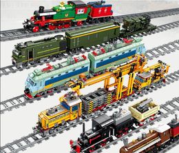 High-Tech Creative City Train Station Rail Tracks Power Function Building Blocks Bricks DIY kid Trains Toys Children gifts