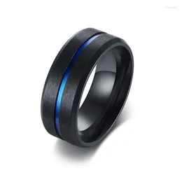 With Side Stones 8mm Wide Black Colour Wedding Ring Stylish Thin Blue Line Stainless Steel Rings Party Jewellery Drop