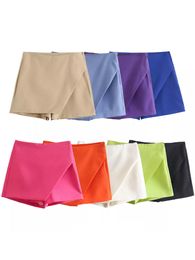 Womens Shorts Willshela Women Fashion Asymmetrical Skirts High Waist Back Pockets Side Zipper Vintage Female Skort Solid 230404