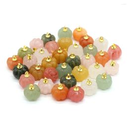 Pendant Necklaces Wholesale Natural Stone Mini Pumpkin Charms Yellow Jade Green Aventurine For Making DIY Jewerly Necklace 13x13mm